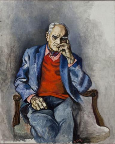 Renato Guttuso. Ritratto Moravia con maglione rosso Renato Guttuso. Ritratto Moravia con maglione rosso